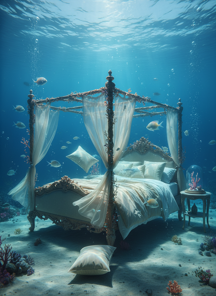 Dreams Under Water - Submerged bedroom